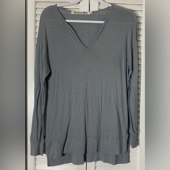 Michael Stars Grey Long Sleeve Blouse, Size OS, Soft, Lightweight, V-neck - Picture 1 of 7
